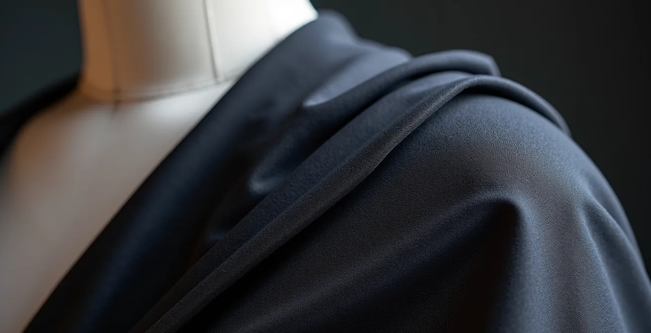 Nahaufnahme von modernen Stretch-Stoffen mit feiner Struktur, die zeitgemäße Eleganz demonstrieren