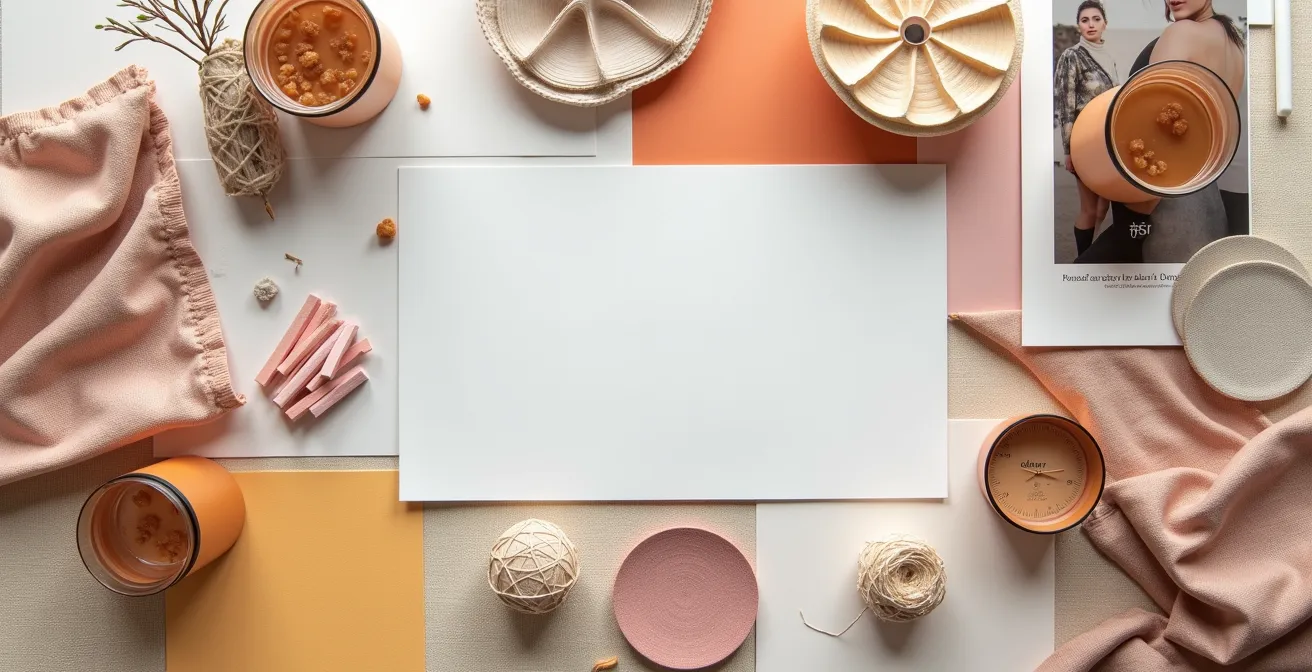 Ein visuelles Moodboard mit kuratierten Bildern, Farbtönen und Texturen, das einen kohärenten persönlichen Modestil zeigt