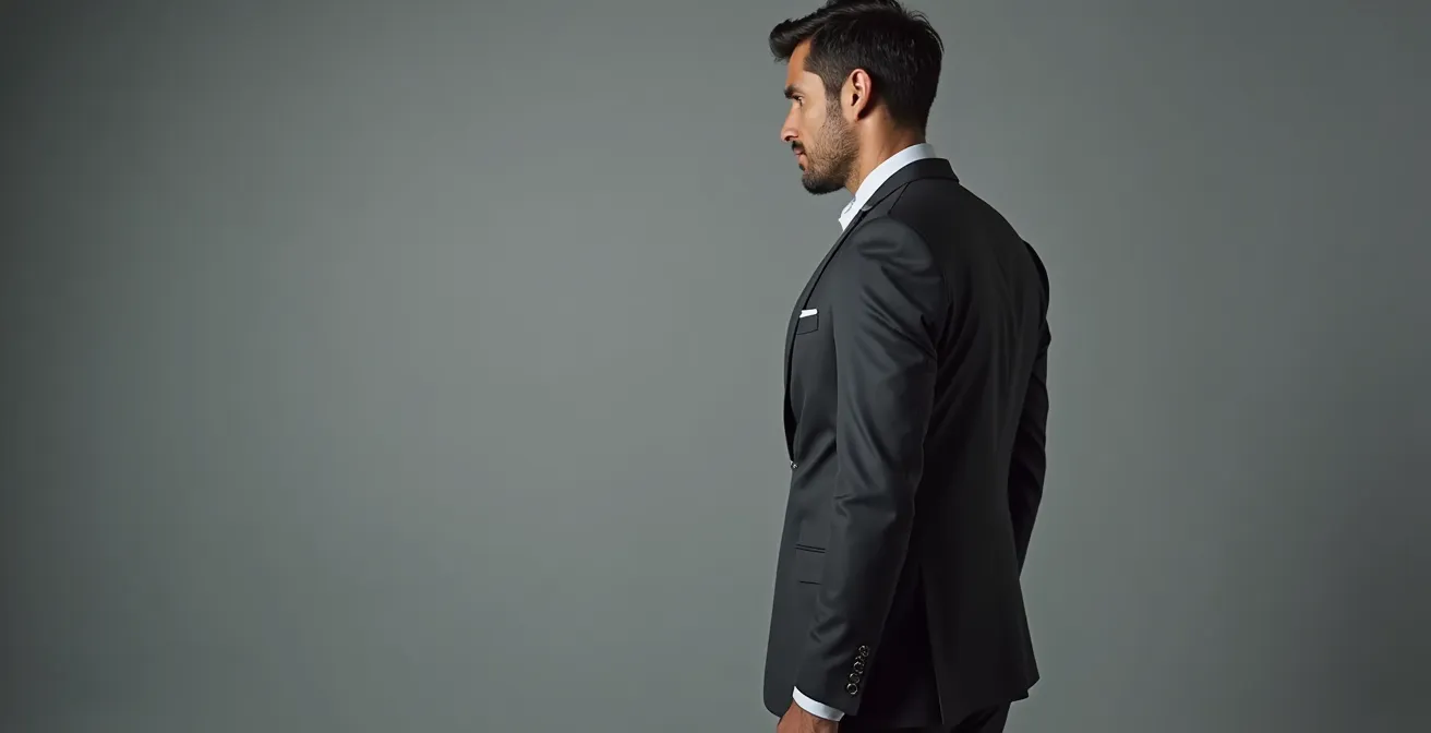 Seitenansicht eines perfekt sitzenden Anzugs mit korrekten Proportionen