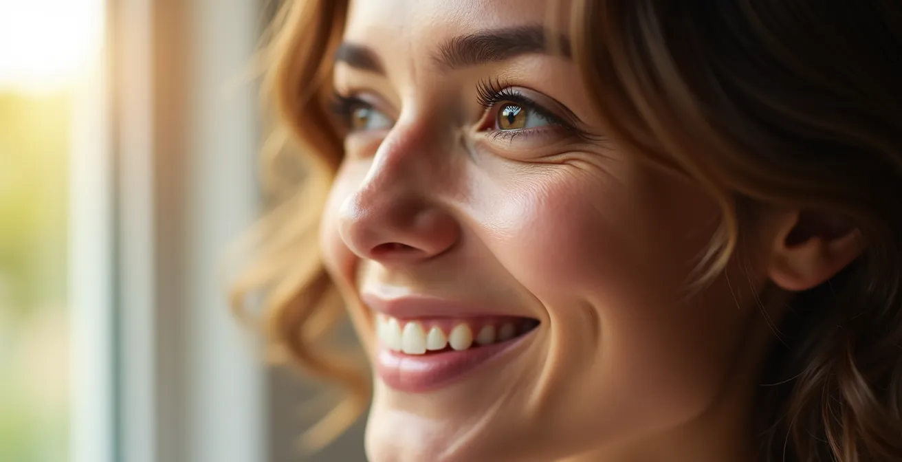 Nahaufnahme eines entspannten Gesichts mit weichen Zügen