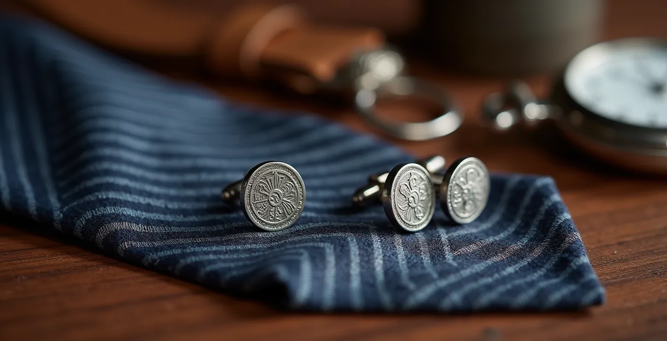 Nahaufnahme hochwertiger Accessoires aus deutschen Manufakturen auf dunklem Holz