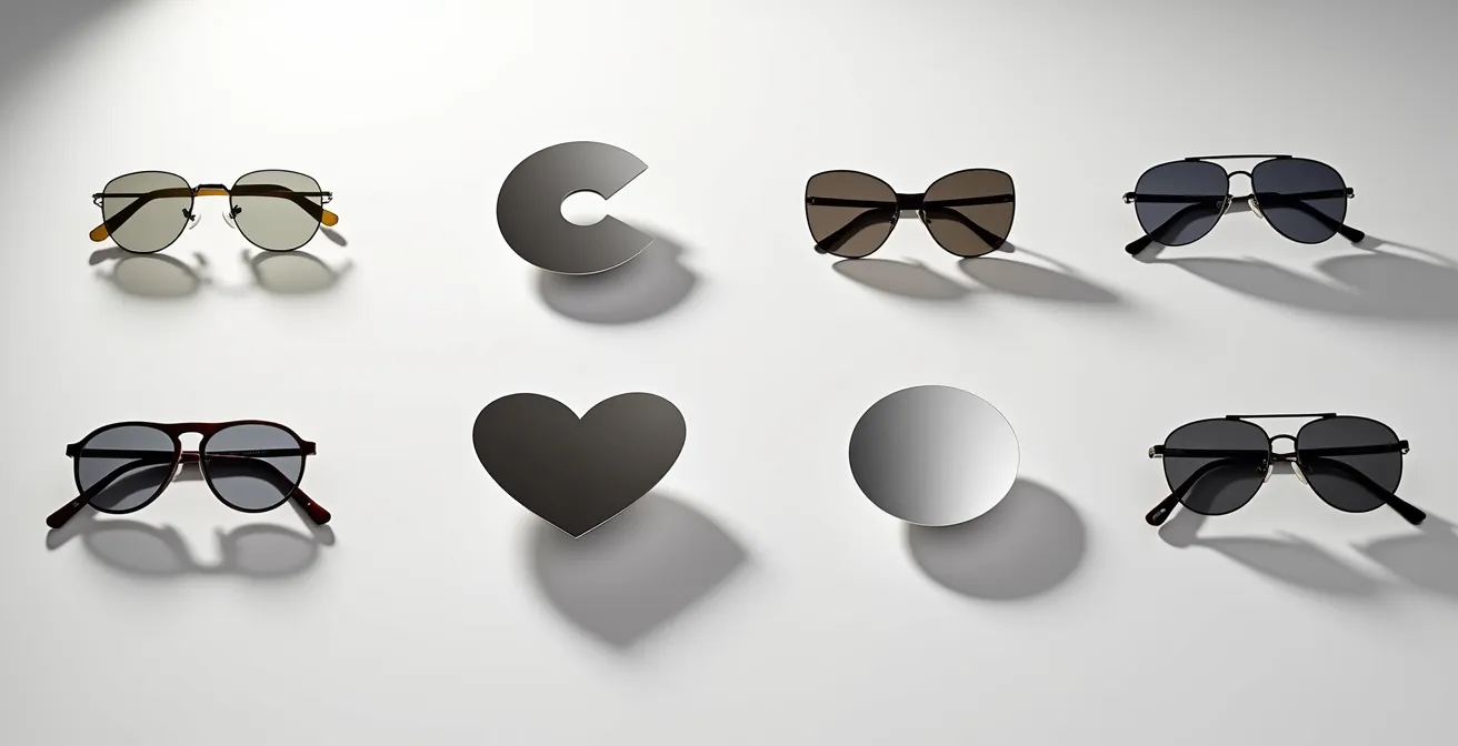 Verschiedene Gesichtsformen mit passenden Sonnenbrillenformen im direkten Vergleich