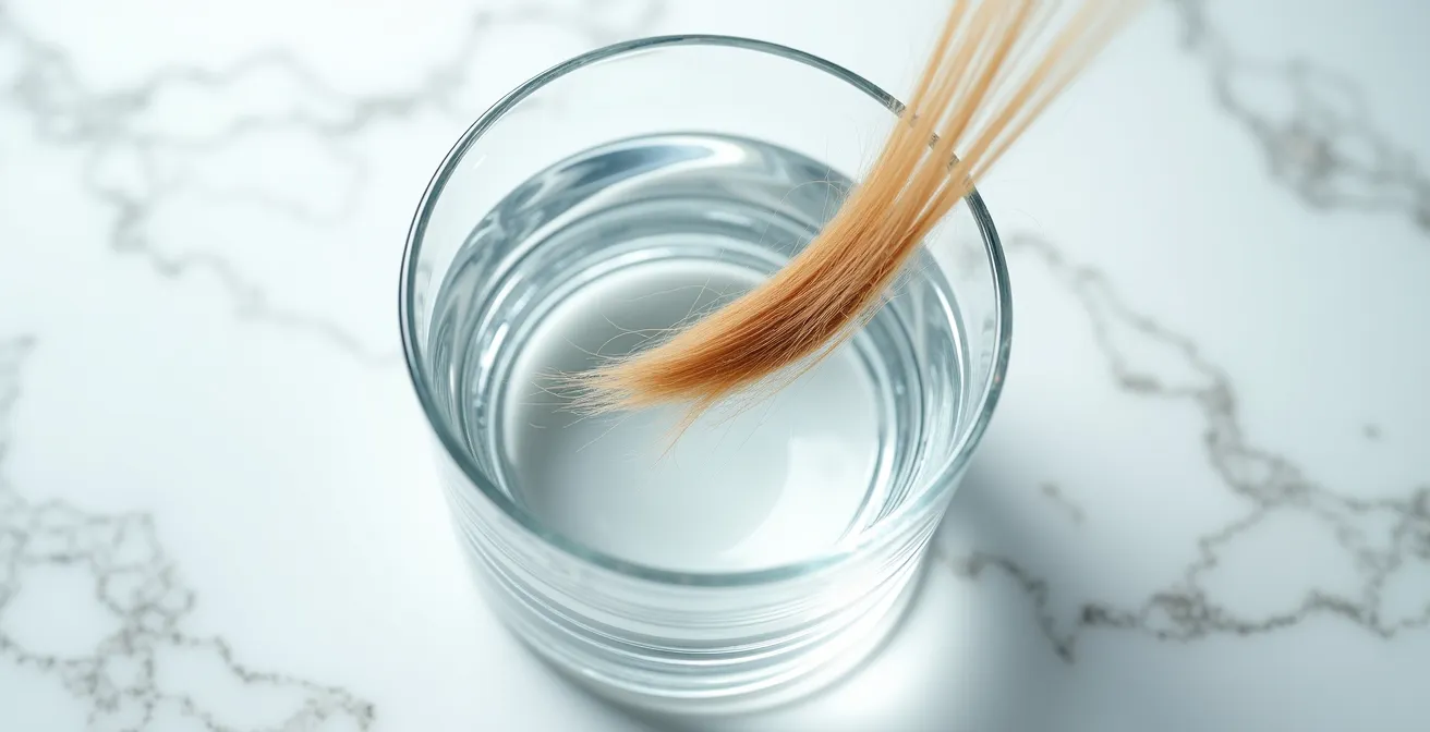 Nahaufnahme eines Wasserglastests zur Bestimmung der Haarporosität