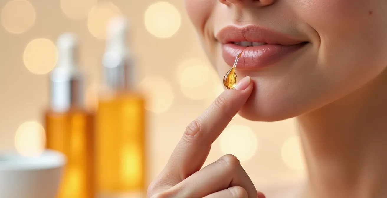 Makroaufnahme von Hautpflegeprodukten und gepflegter Haut