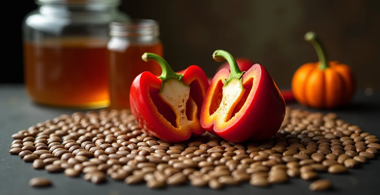 Synergie von Vitamin C und kollagenfördernden Lebensmitteln wie Paprika und Kürbiskernen