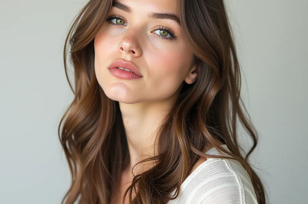 Frau trägt Leave-In-Produkt auf handtuchtrockenes Haar in minimalistischem Badezimmer auf