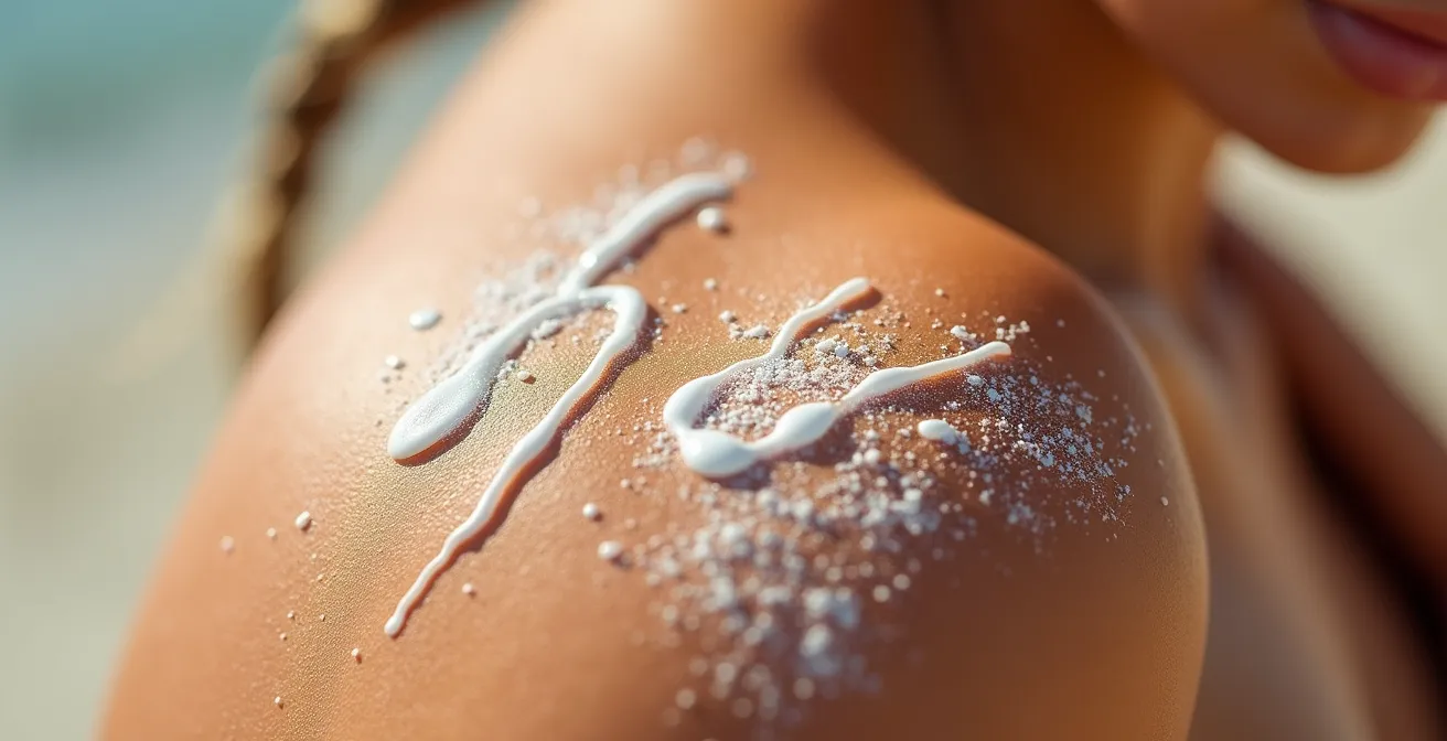 Makroaufnahme von Sonnenschutzcreme-Texturen auf Sporthaut