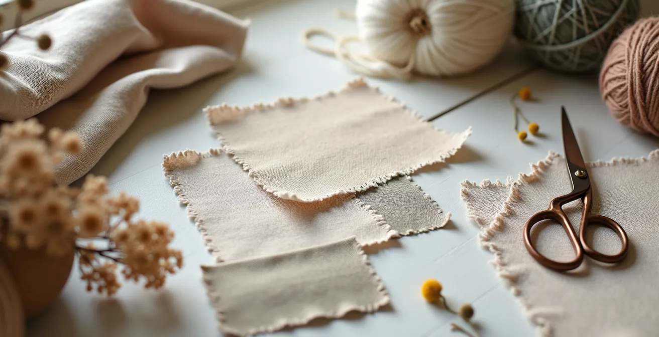 Analoges Moodboard mit Stoffproben und Farbpaletten für nachhaltige Modeentscheidungen