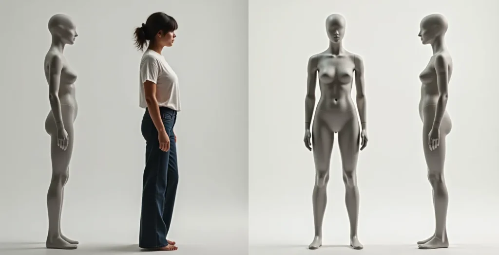 Vorher-Nachher Vergleich zeigt häufige Proportionsfehler bei Outfits und deren harmonische Lösungen