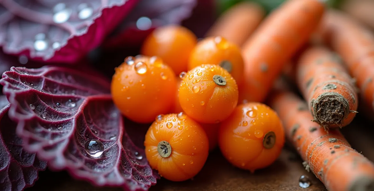 Saisonale deutsche Obst- und Gemüsesorten reich an Vitaminen für die Hautgesundheit