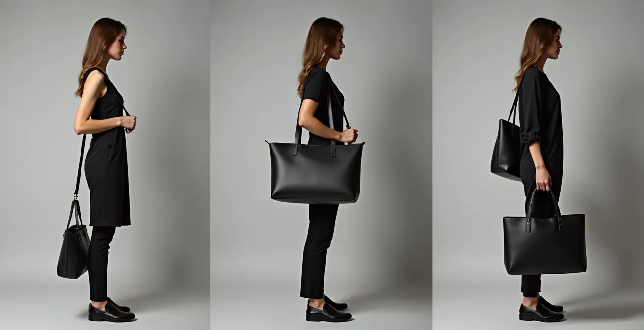 Visuelle Anleitung zur idealen Taschengröße basierend auf Körperproportionen