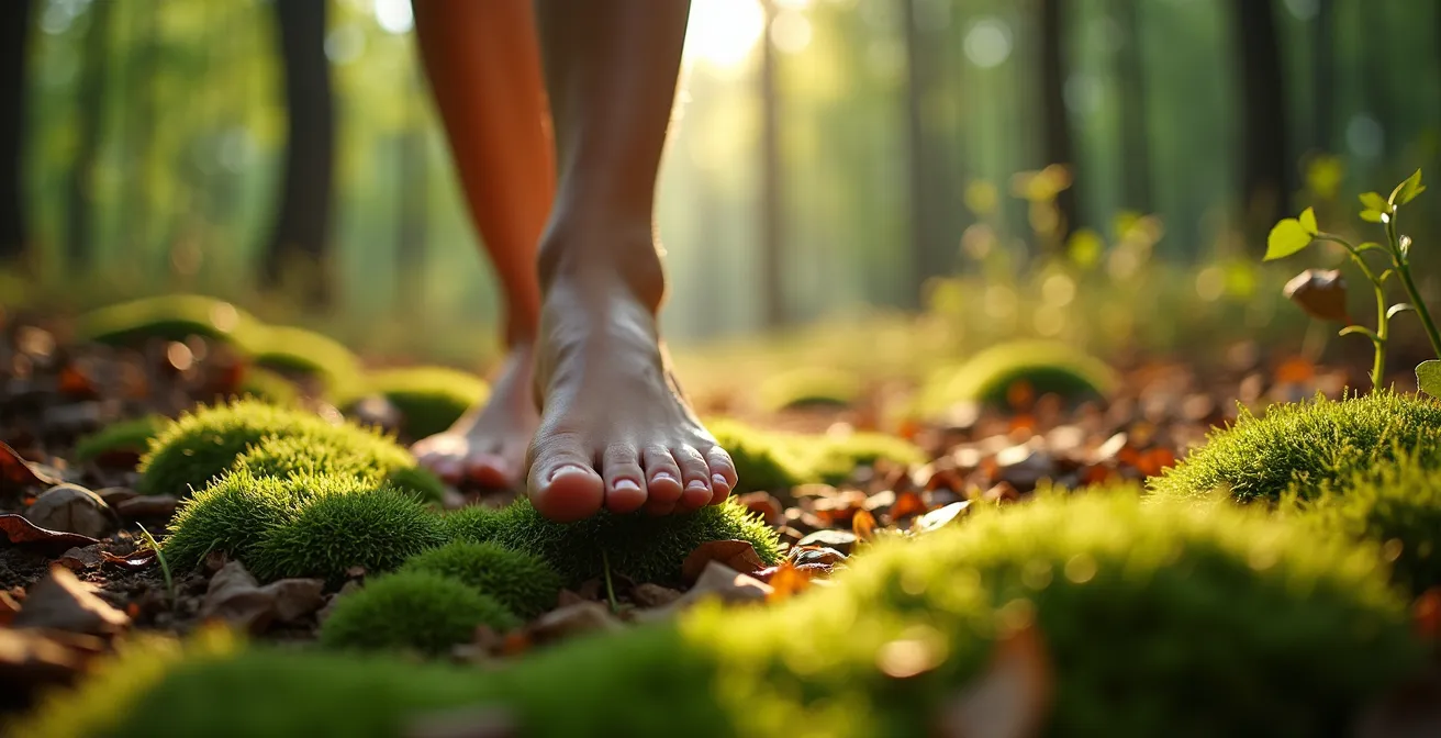 Person beim achtsamen Waldspaziergang in deutscher Natur