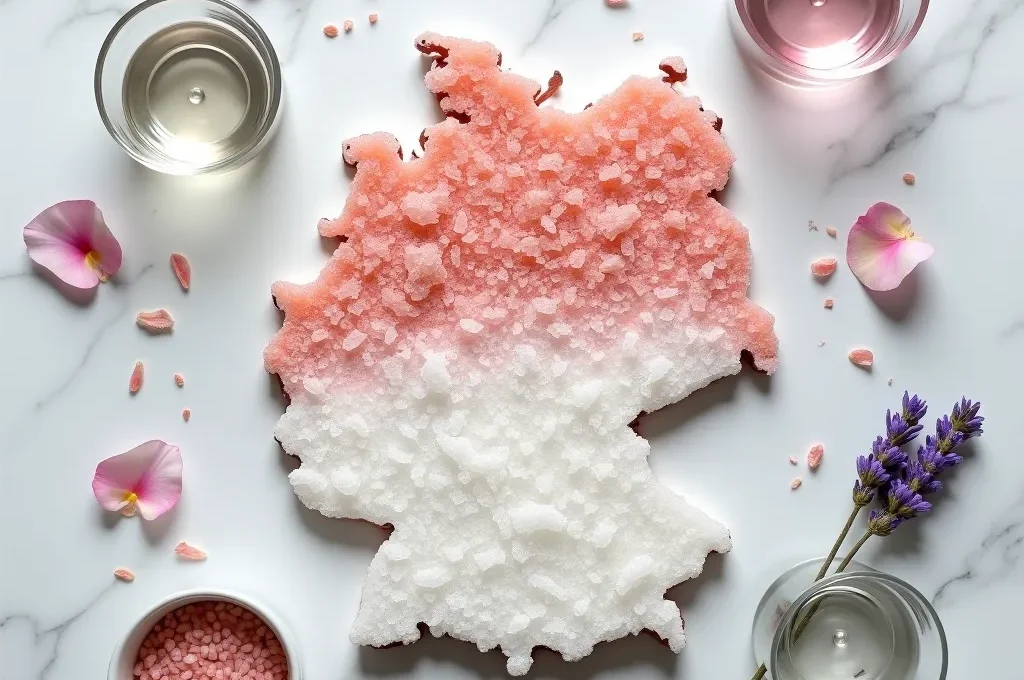 Deutschlandkarte mit regionalen Wasserhärtegraden und passenden Badezusätzen